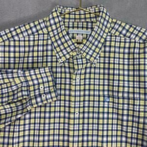 Southern Tide Shirt Mens Large Plaid Button Down Long Sleeve Cotton Yellow Blue